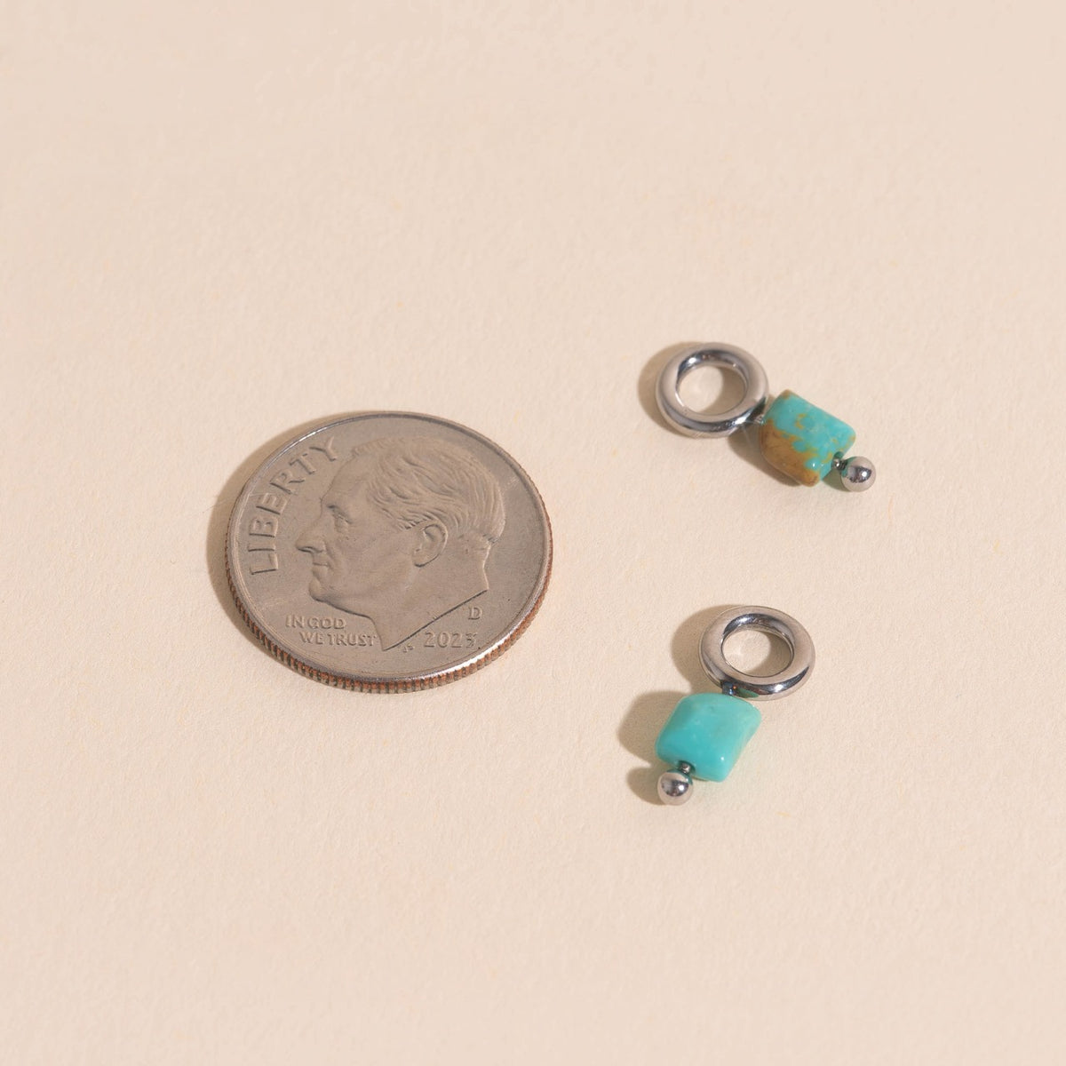 Turquoise Stone Huggie Hoop Charms
