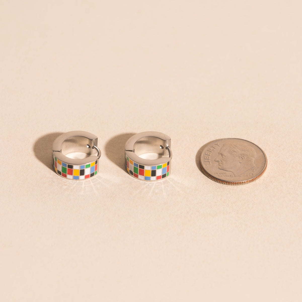Global Goals Checkered Super Chunky Huggie Hoop Earrings