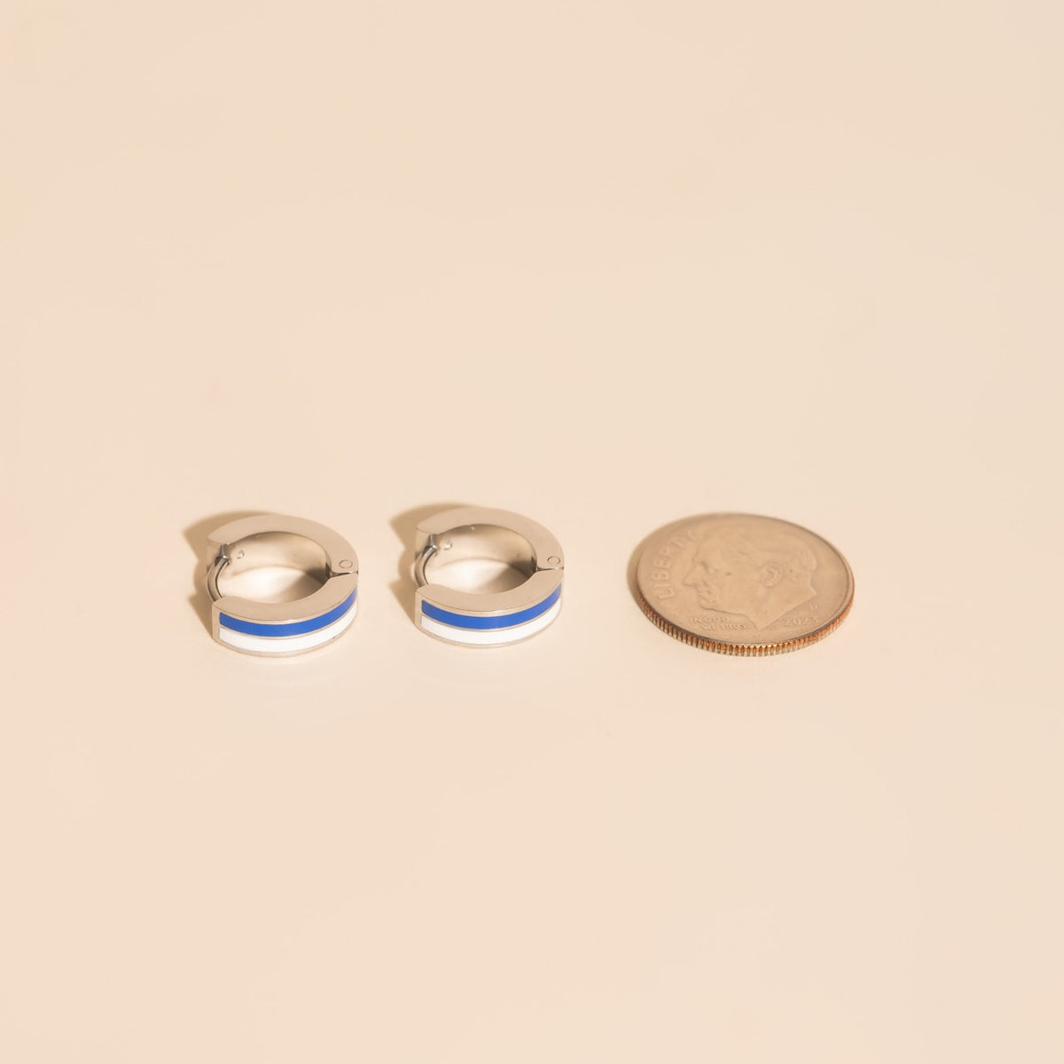 Blue & White Striped Chunky Huggie Hoop Earrings