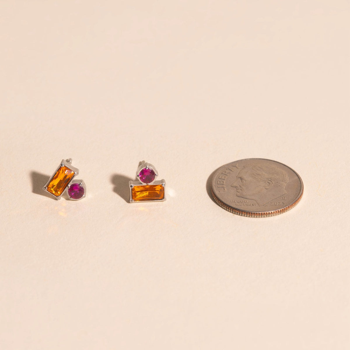 Neon Pink & Orange Crystal Stud Earring
