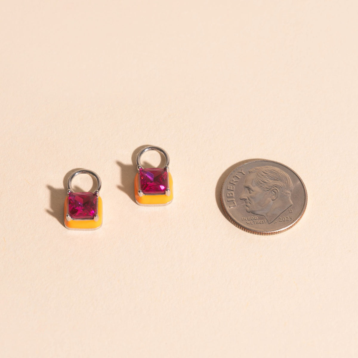 Neon Orange Square Color Dab Huggie Hoop Charms