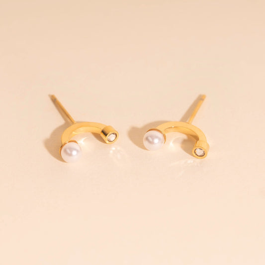 Arc and Pearl Stud Earrings