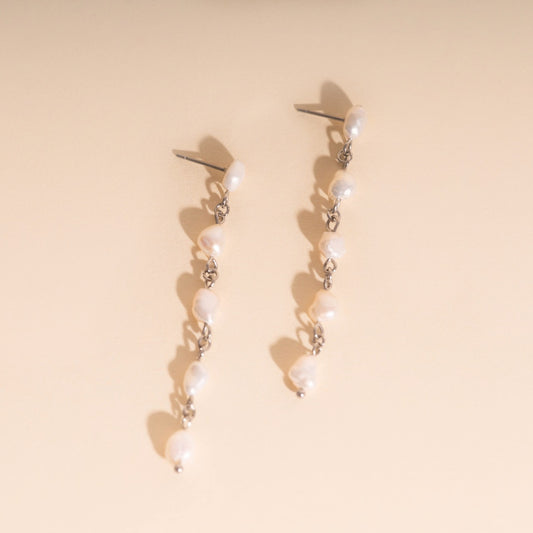 Pearl Dangle Chain Stud Earrings
