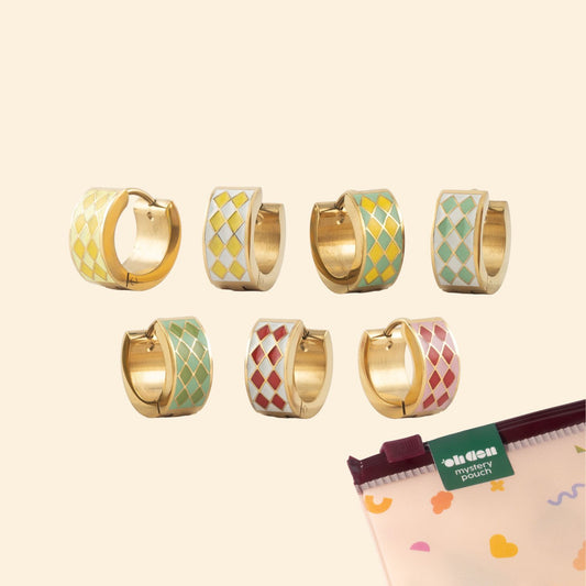 Mystery Pouch Color Diamonds Huggie Hoop Earrings