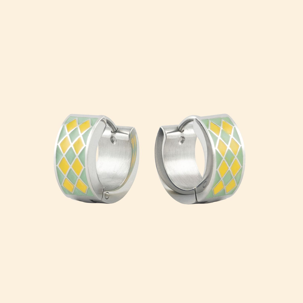 Mystery Pouch Color Diamonds Huggie Hoop Earrings