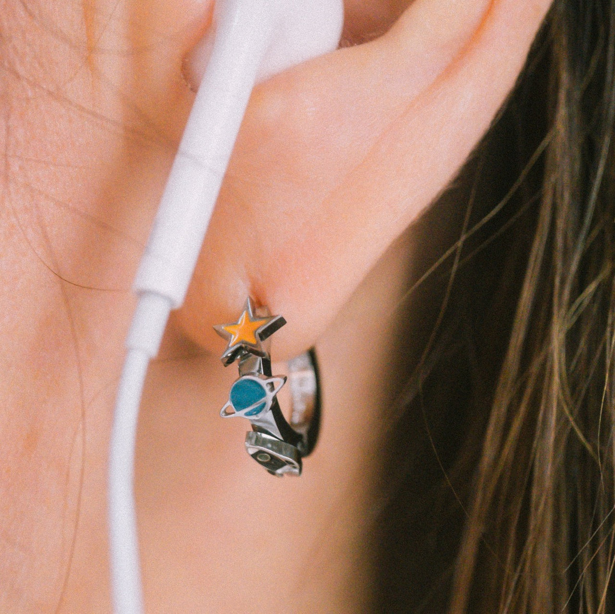 Space 3D Huggie Hoop Earrings