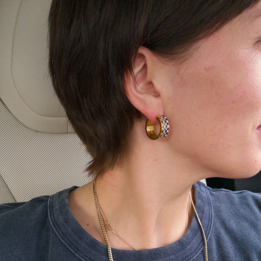 Fall Checkered Mega Huggie Hoop Earrings