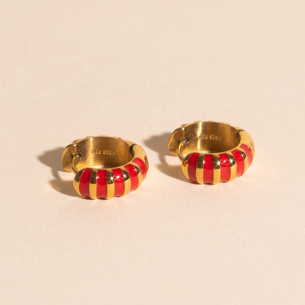 Red Striped Rounded Super Chunky Huggie Hoop Earrings