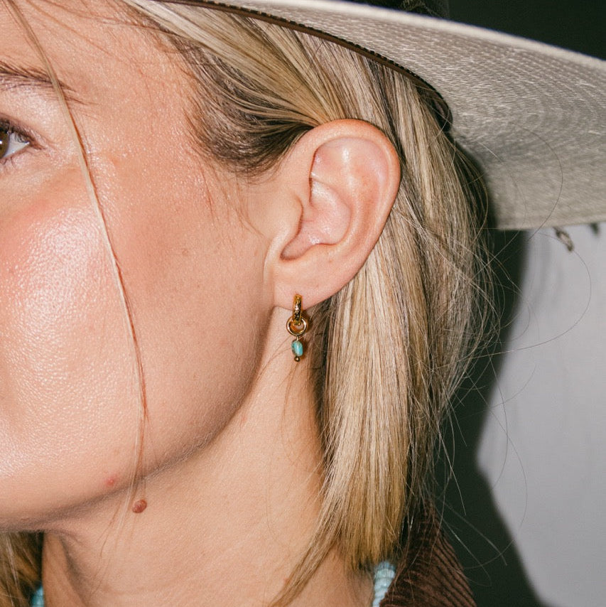 Turquoise Stone Huggie Hoop Charms
