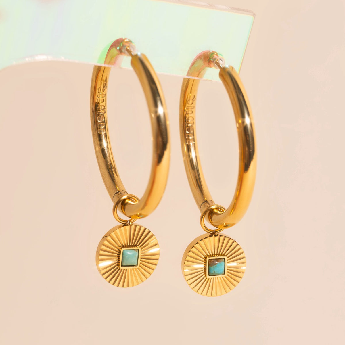Sunburst Turquoise Chunky Huggie Hoop Charms