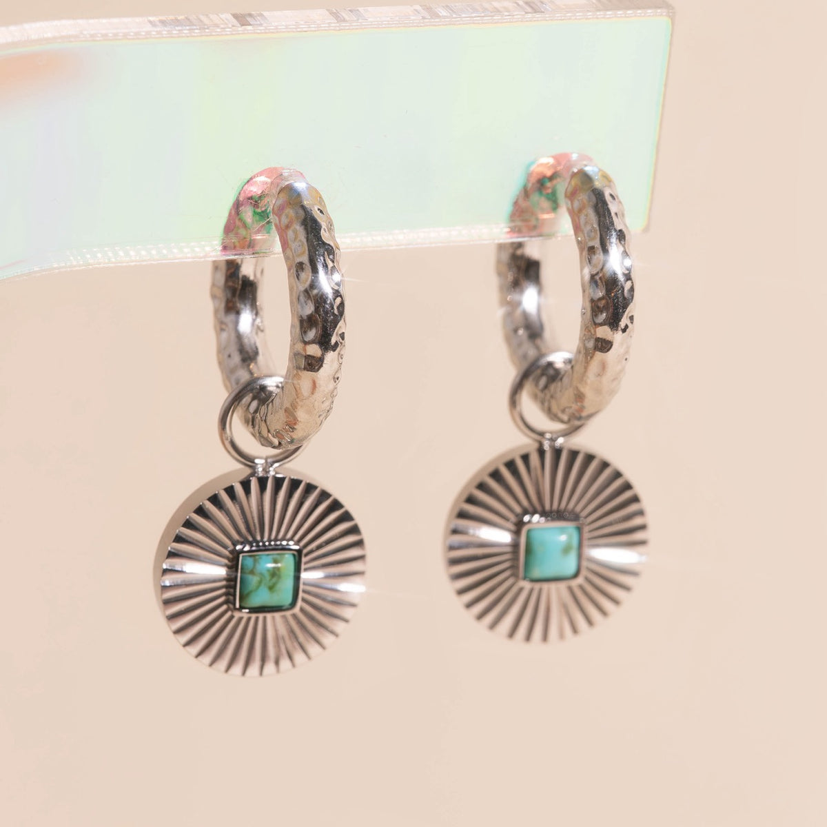 Sunburst Turquoise Chunky Huggie Hoop Charms
