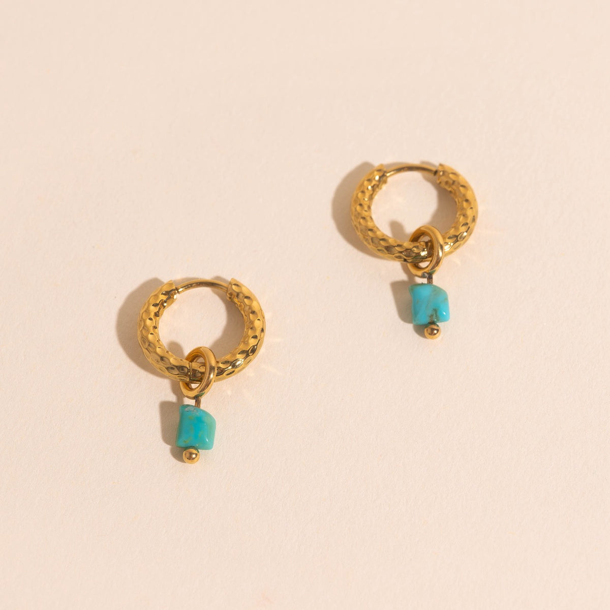 Turquoise Stone Huggie Hoop Charms