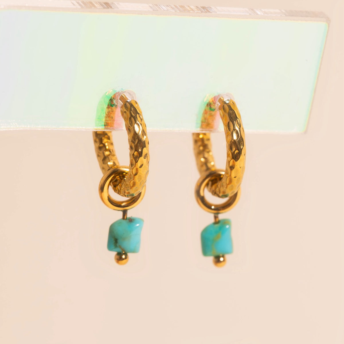 Turquoise Stone Huggie Hoop Charms