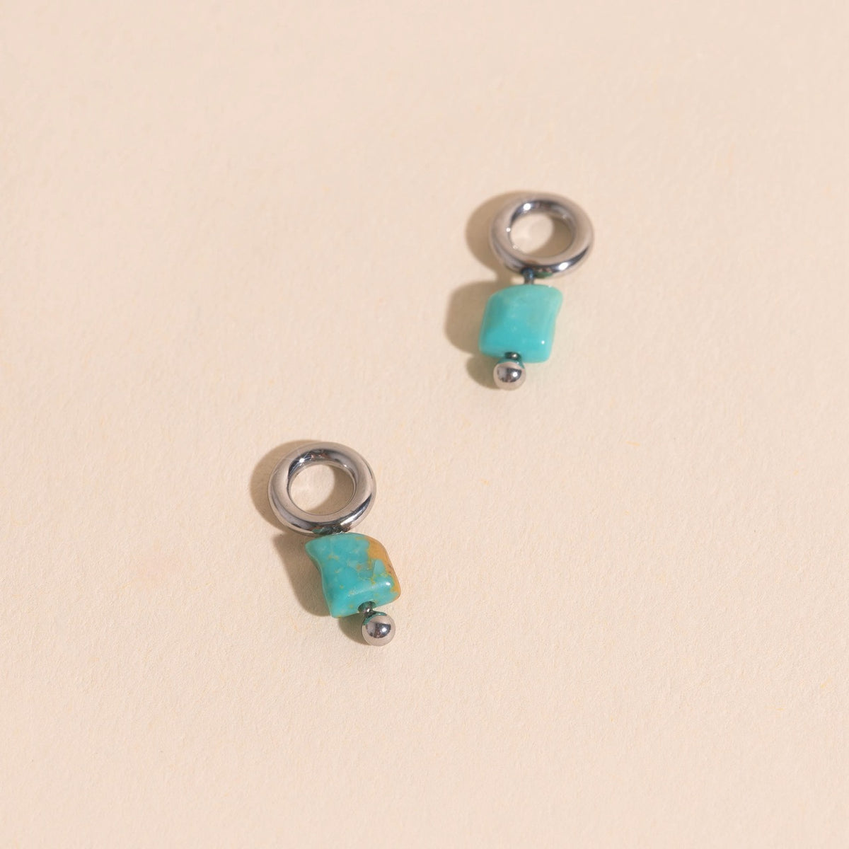 Turquoise Stone Huggie Hoop Charms