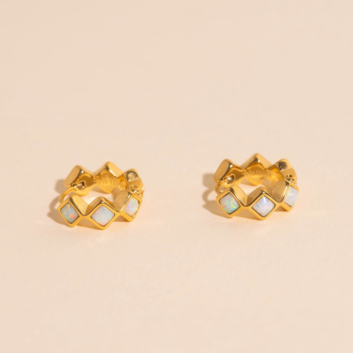 Opal Diamond Huggie Hoop Earrings