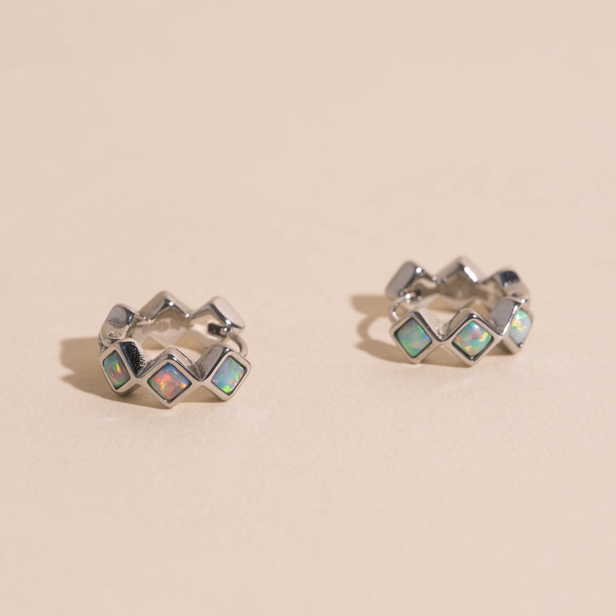 Opal Diamond Huggie Hoop Earrings