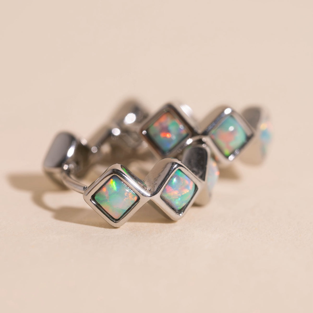 Opal Diamond Huggie Hoop Earrings