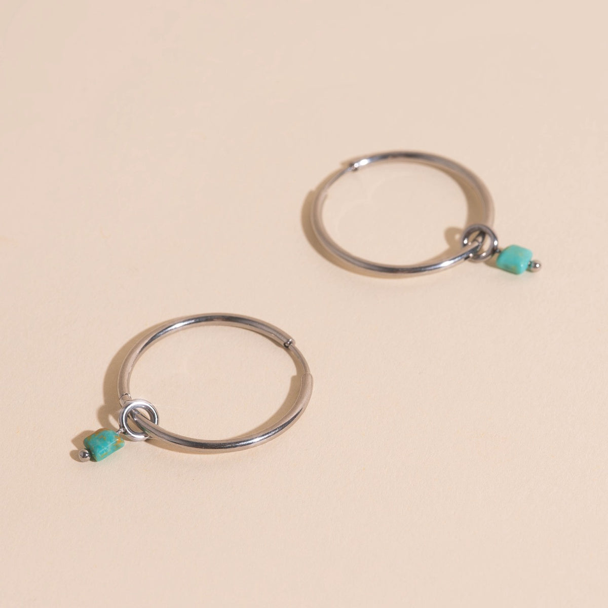 Turquoise Stone Huggie Hoop Charms