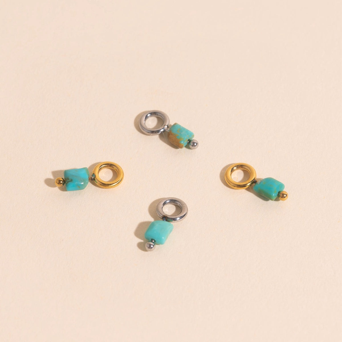 Turquoise Stone Huggie Hoop Charms
