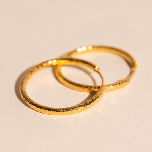 Large Hammered Huggie Hoop Earrings