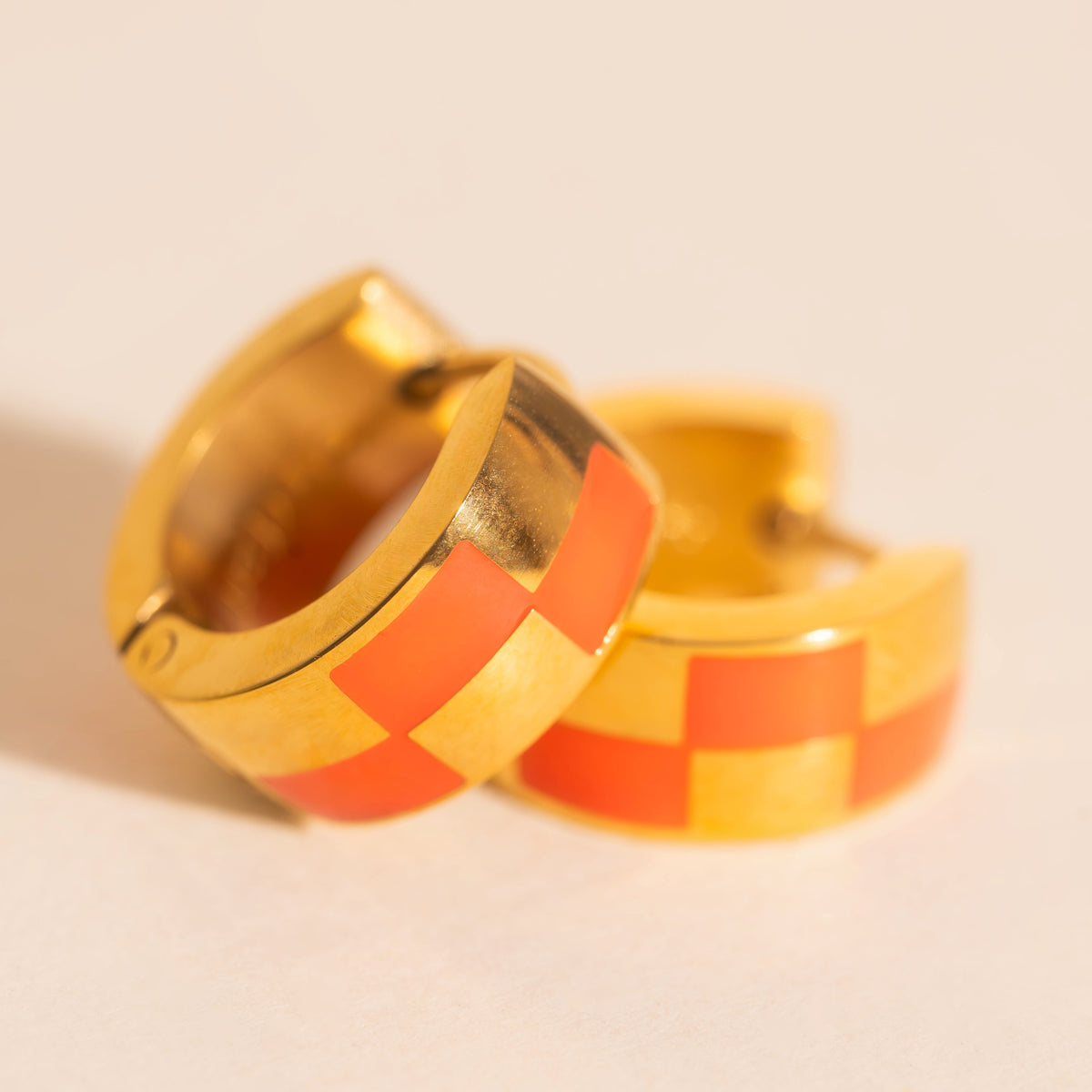 9mm Block Checkered Super Chunky Huggie Hoop Earrings