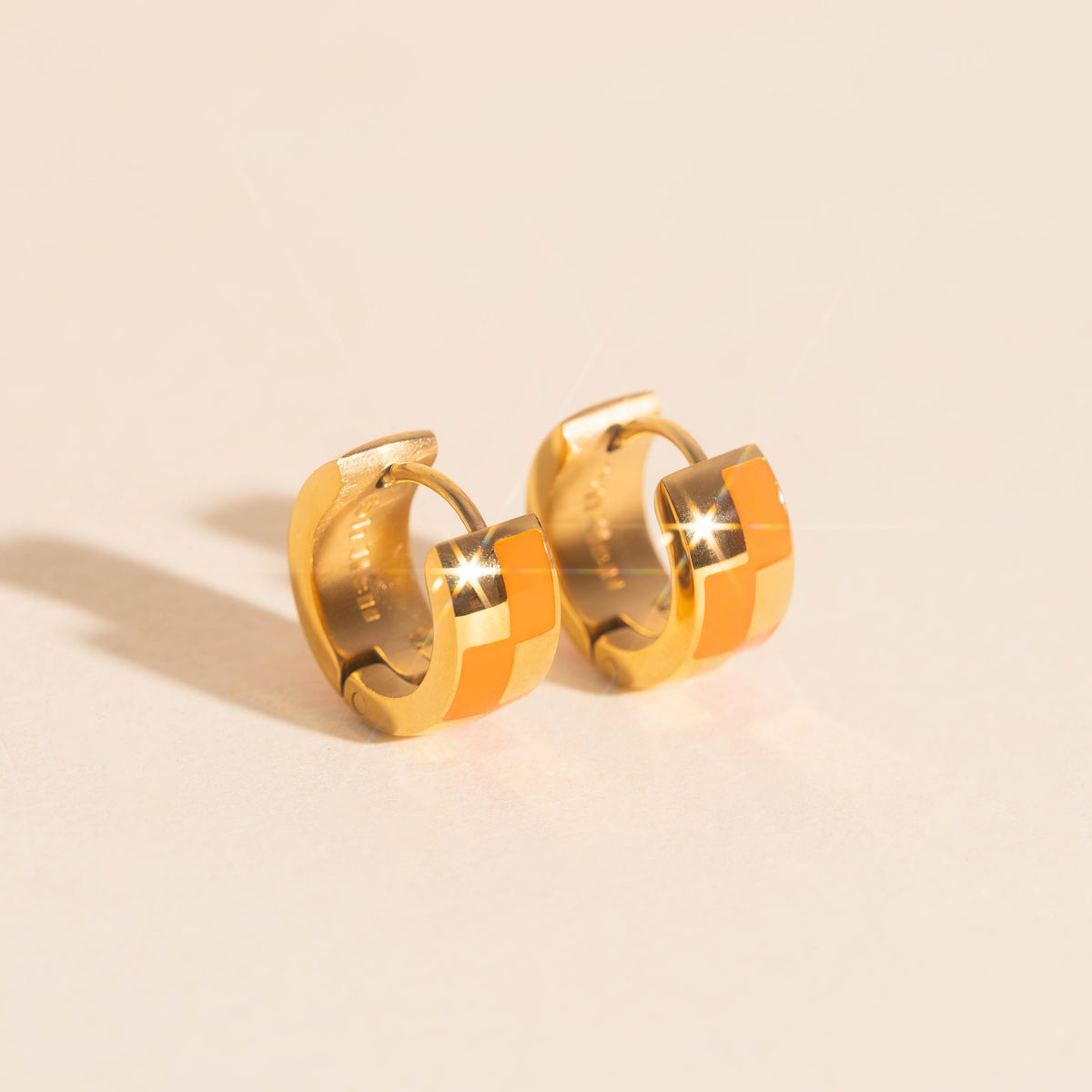9mm Block Checkered Super Chunky Huggie Hoop Earrings
