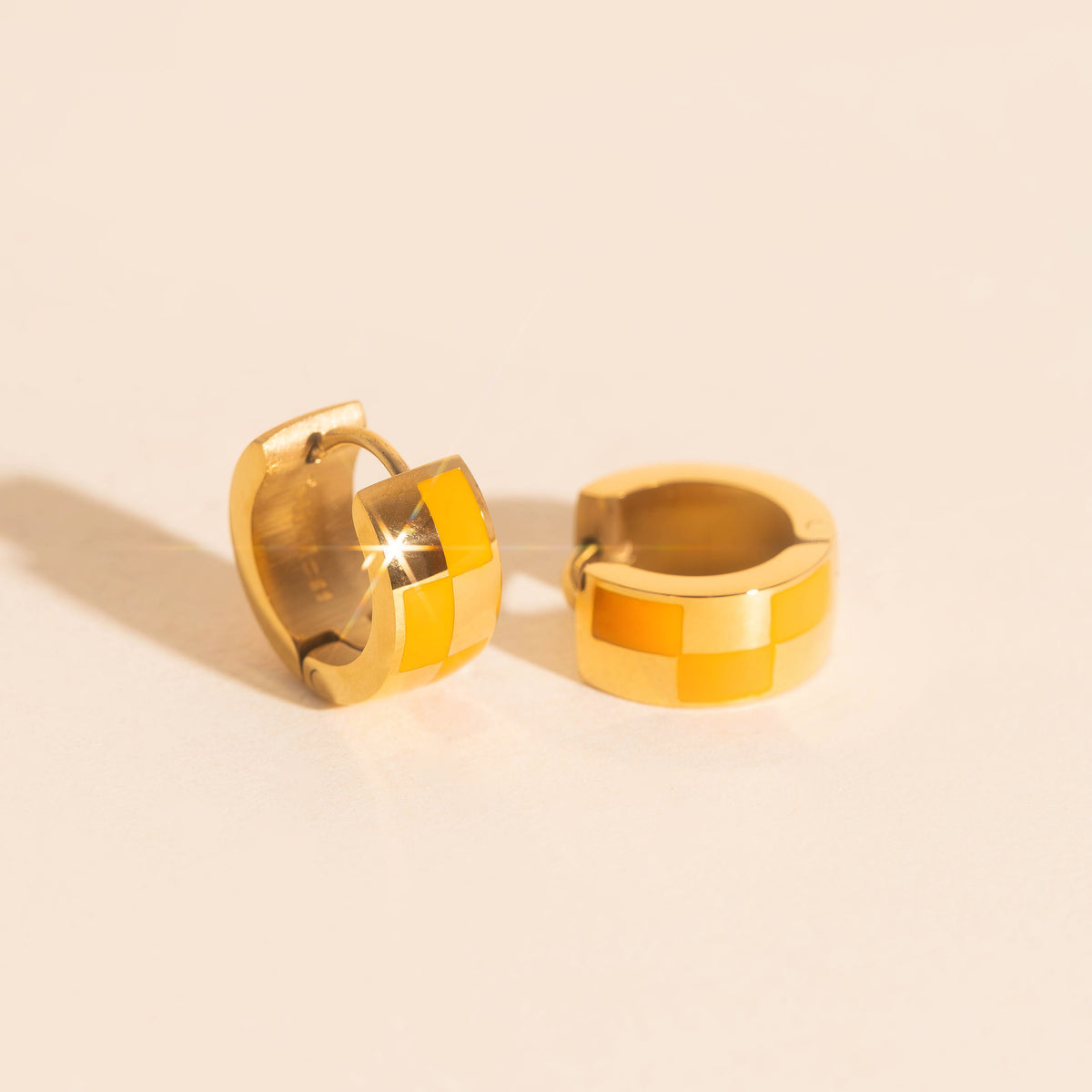 9mm Block Checkered Super Chunky Huggie Hoop Earrings