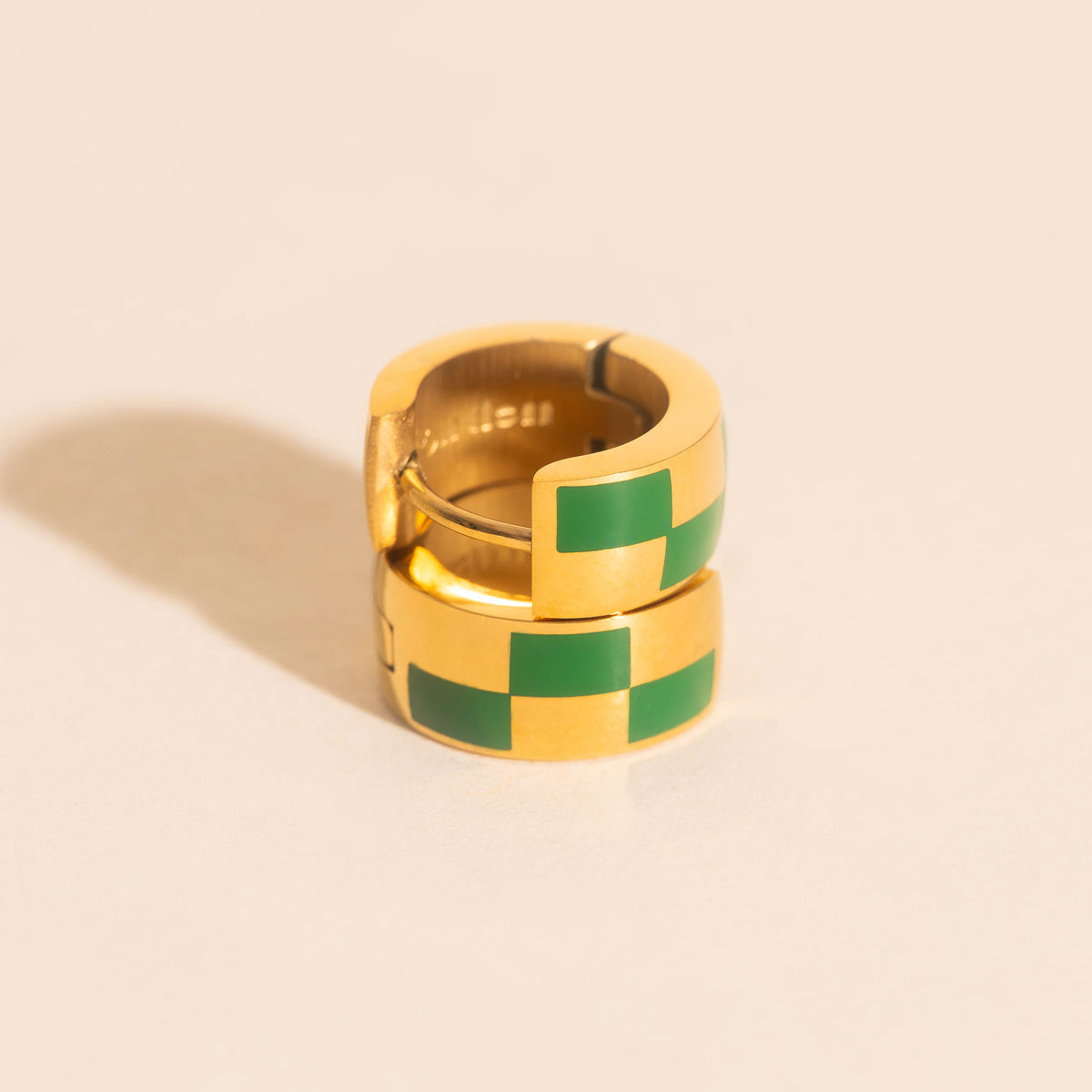 9mm Block Checkered Super Chunky Huggie Hoop Earrings