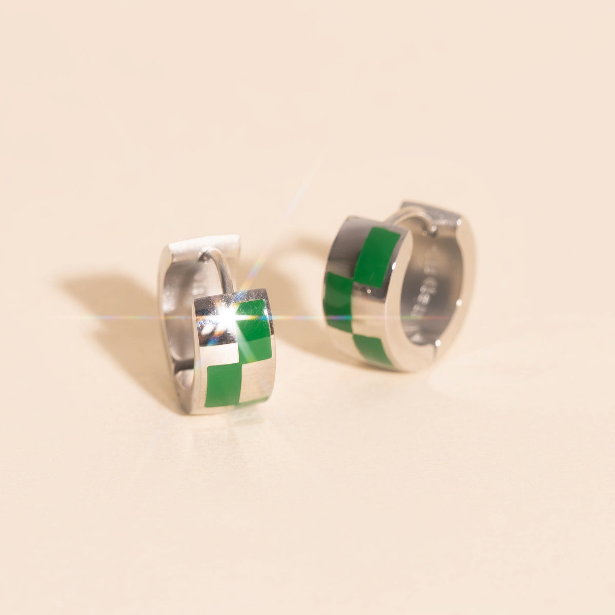 9mm Block Checkered Super Chunky Huggie Hoop Earrings