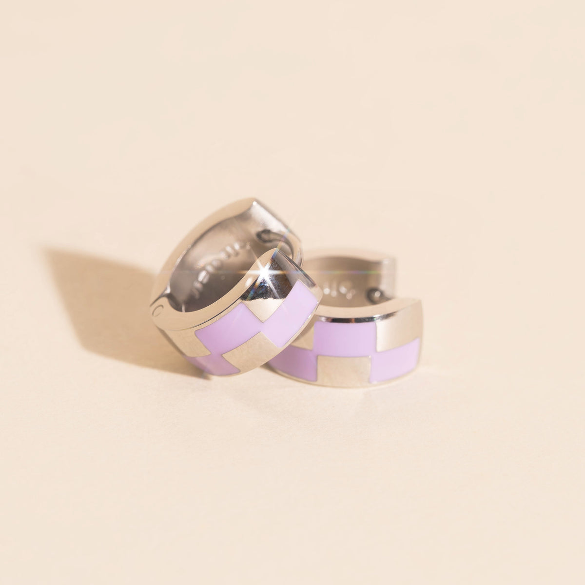 9mm Block Checkered Super Chunky Huggie Hoop Earrings