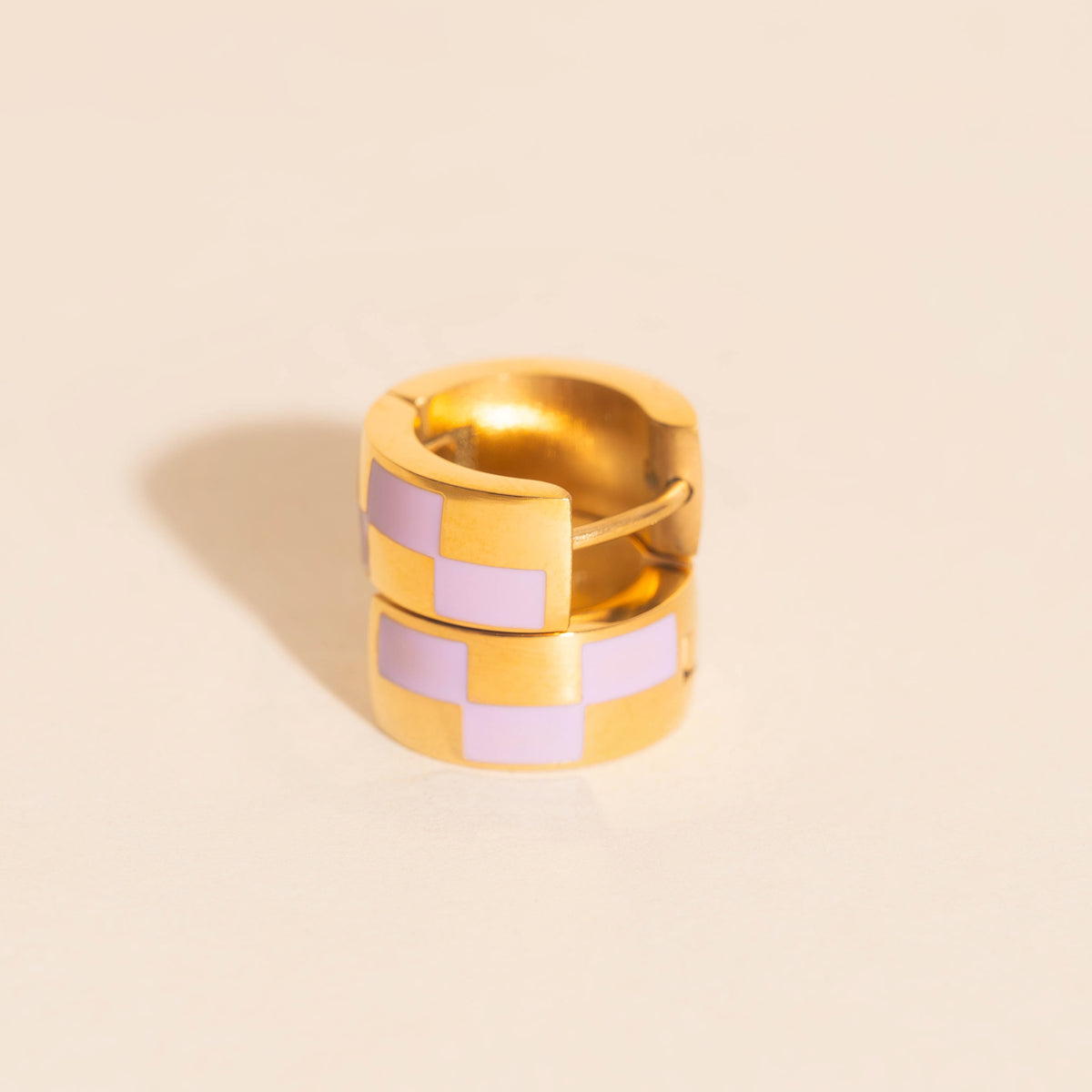 9mm Block Checkered Super Chunky Huggie Hoop Earrings
