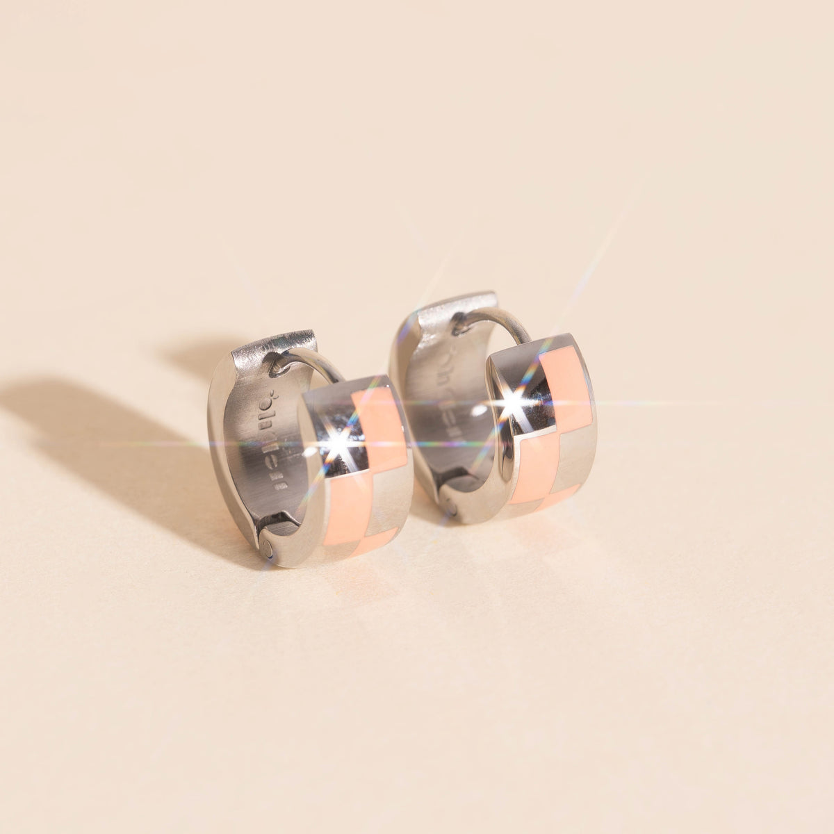 9mm Block Checkered Super Chunky Huggie Hoop Earrings