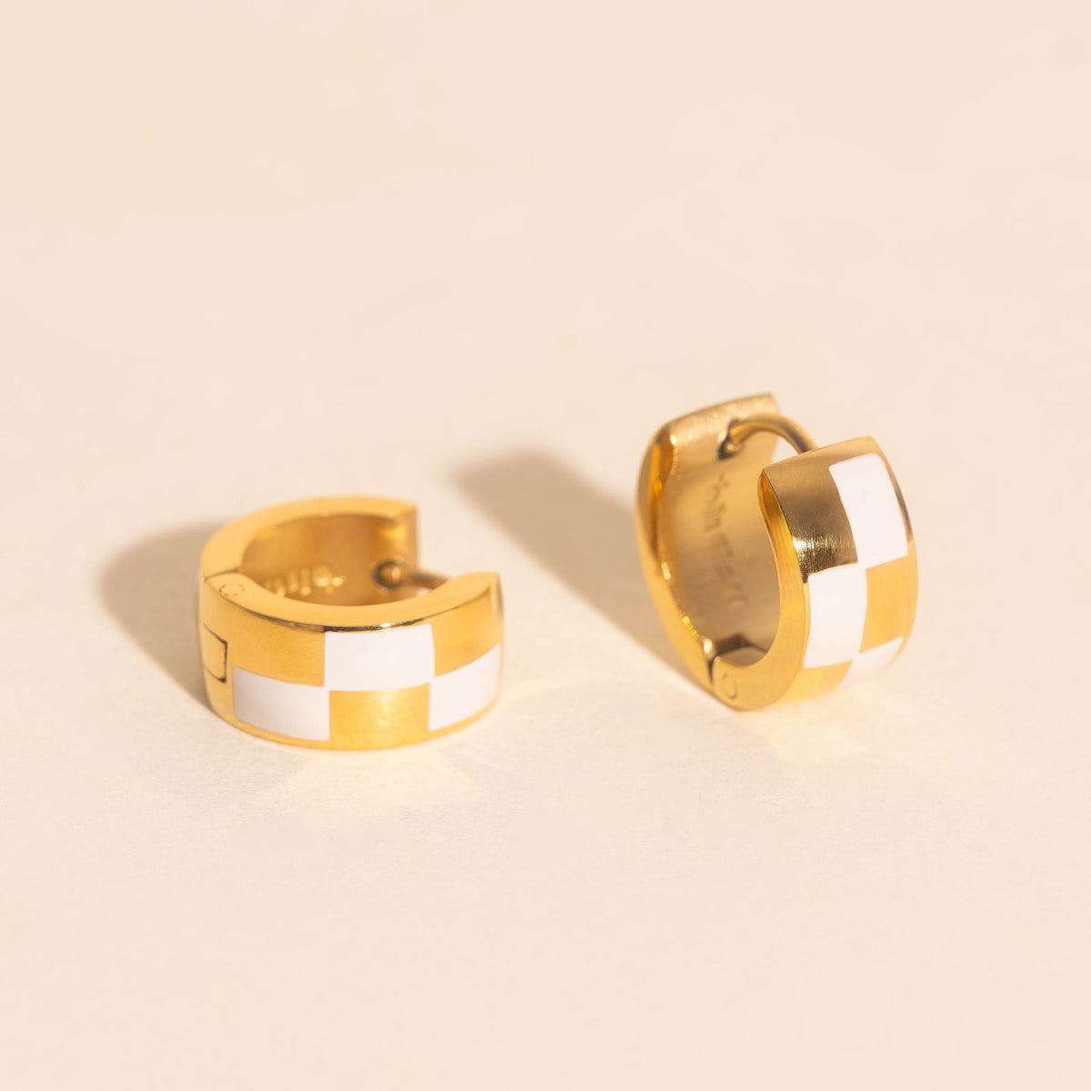 9mm Block Checkered Super Chunky Huggie Hoop Earrings