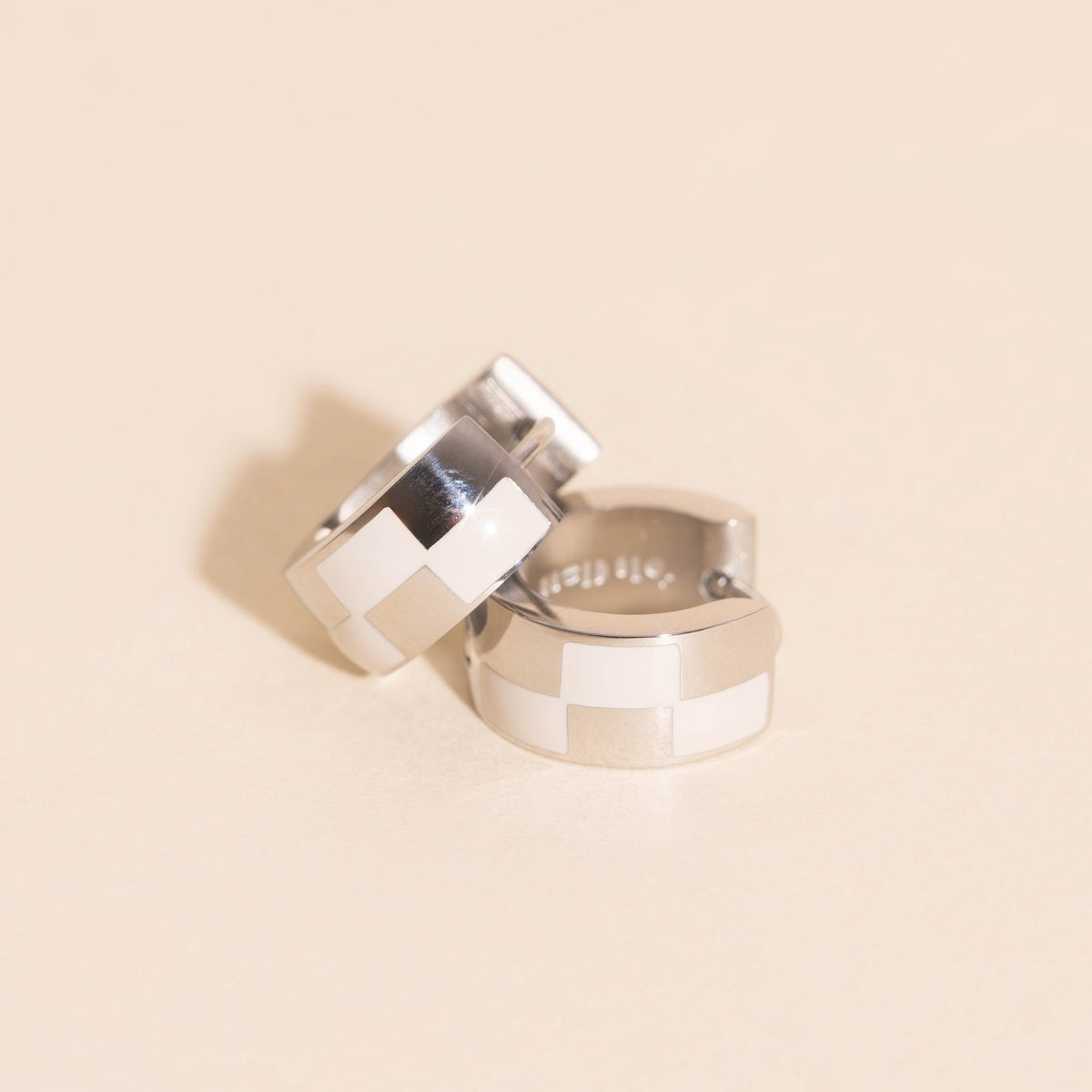 9mm Block Checkered Super Chunky Huggie Hoop Earrings