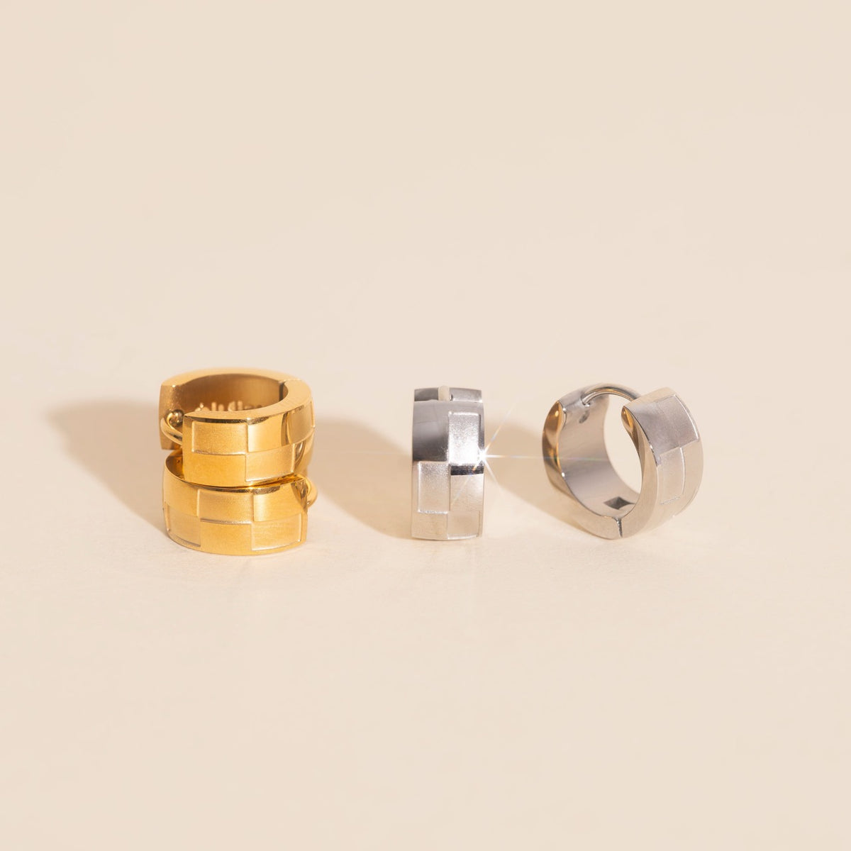 Naked Checkered Rounded Super Chunky Huggie Hoop Earrings