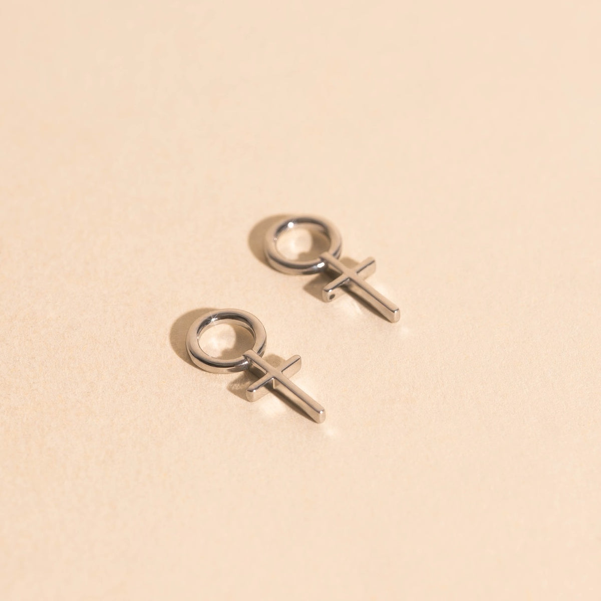 Cross Chunky Huggie Hoop Charms