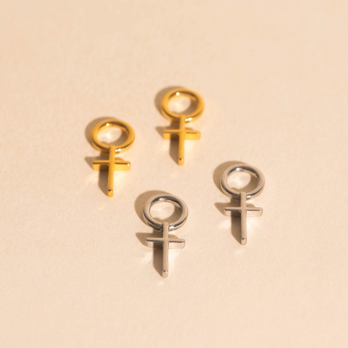 Cross Chunky Huggie Hoop Charms