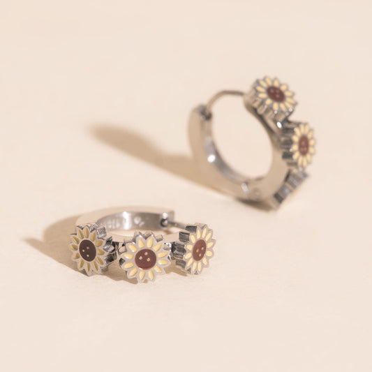 Sunflower 3D Huggie Hoop Earrings