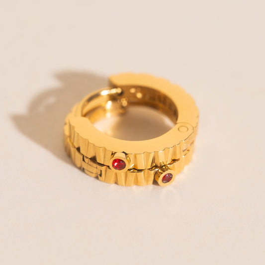 Red Crystal Textured Huggie Hoop Earrings