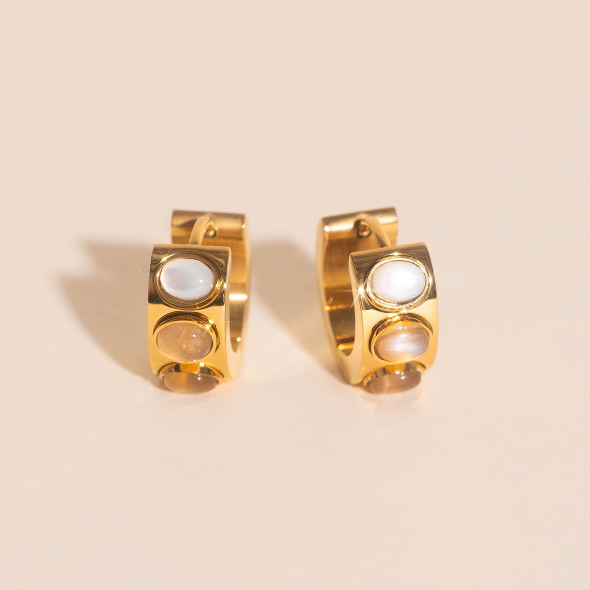 Triple Stone Super Chunky Huggie Hoop Earrings
