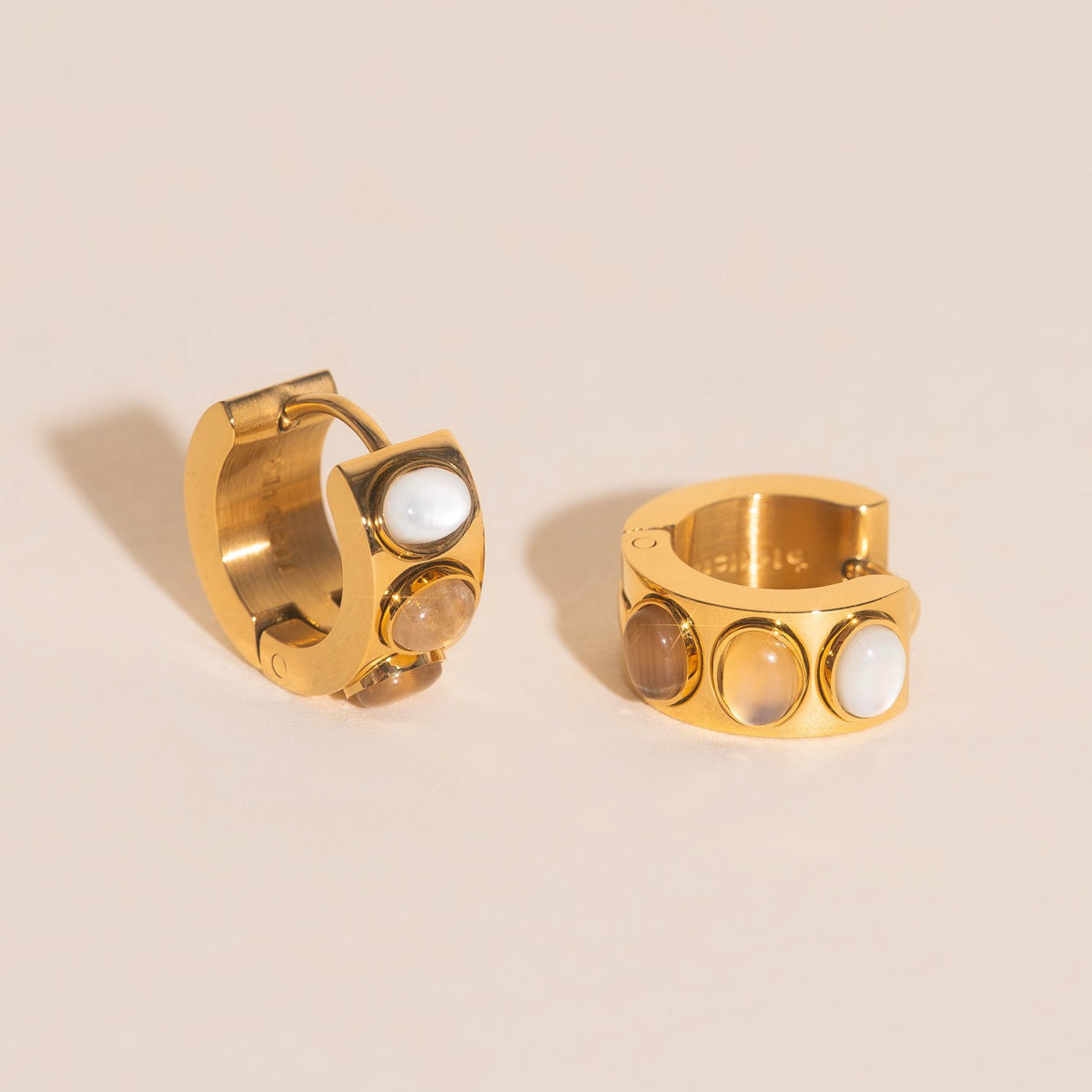 Triple Stone Super Chunky Huggie Hoop Earrings