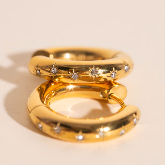 Starburst Chunky Rounded Huggie Hoop Earrings