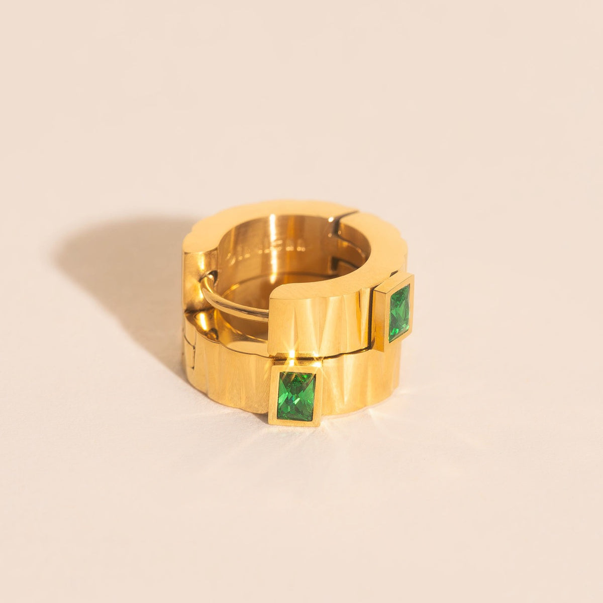 Textured Emerald Crystal Chunky Huggie Hoop Earrings