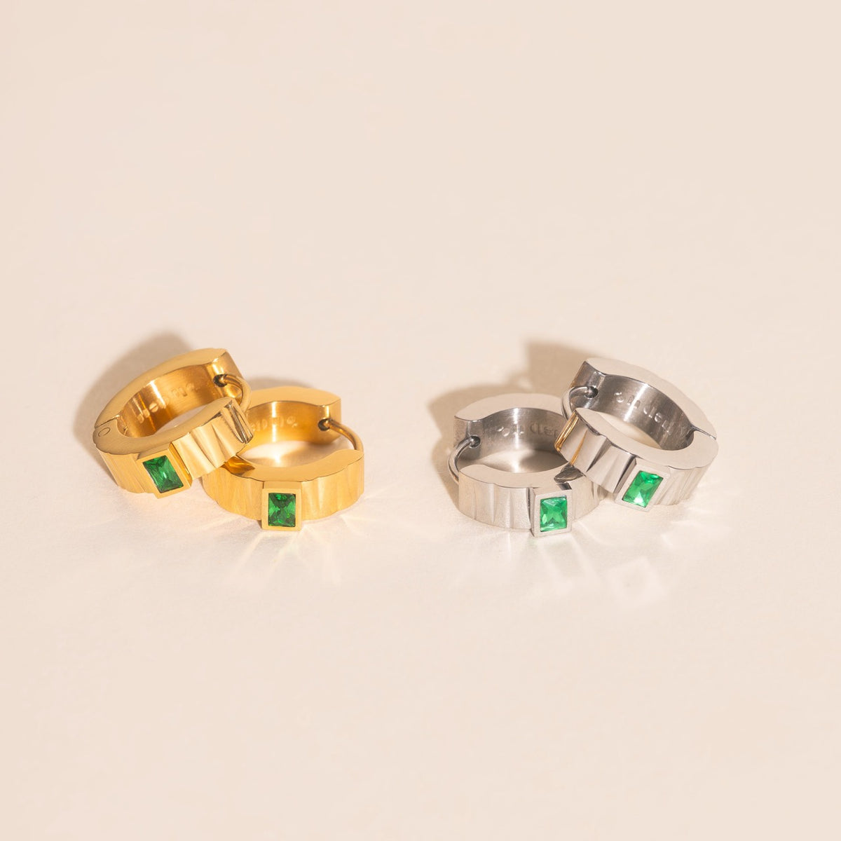 Textured Emerald Crystal Chunky Huggie Hoop Earrings