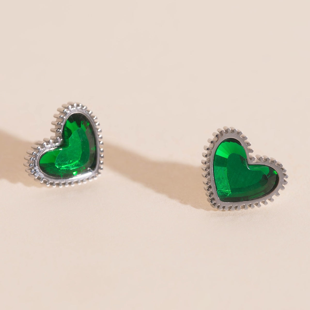 Emerald Heart Stud Earrings