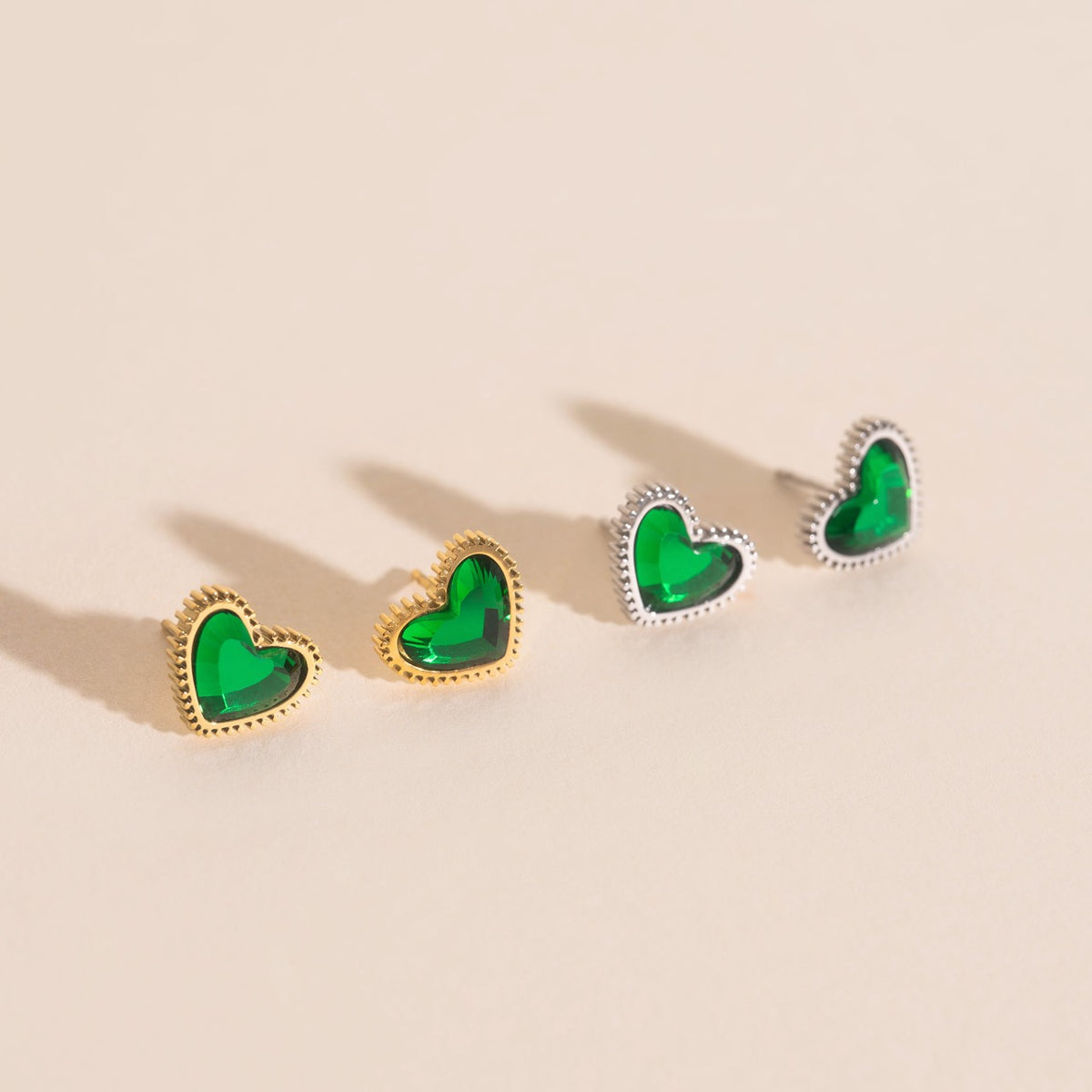 Emerald Heart Stud Earrings