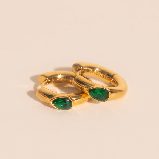 Emerald Chunky Rounded Huggie Hoop Earrings