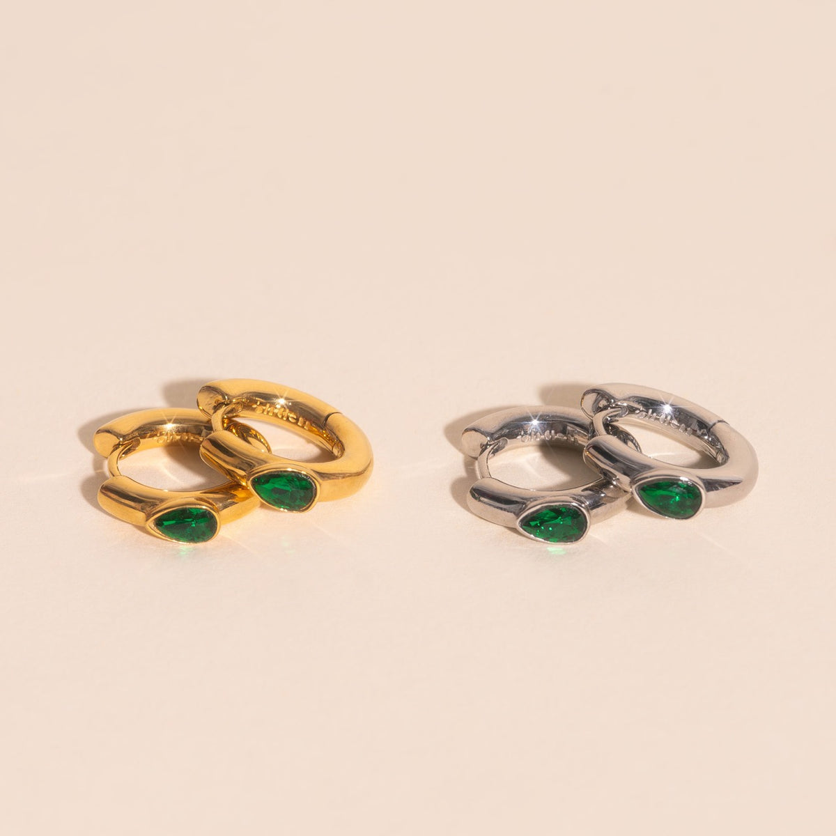 Emerald Chunky Rounded Huggie Hoop Earrings
