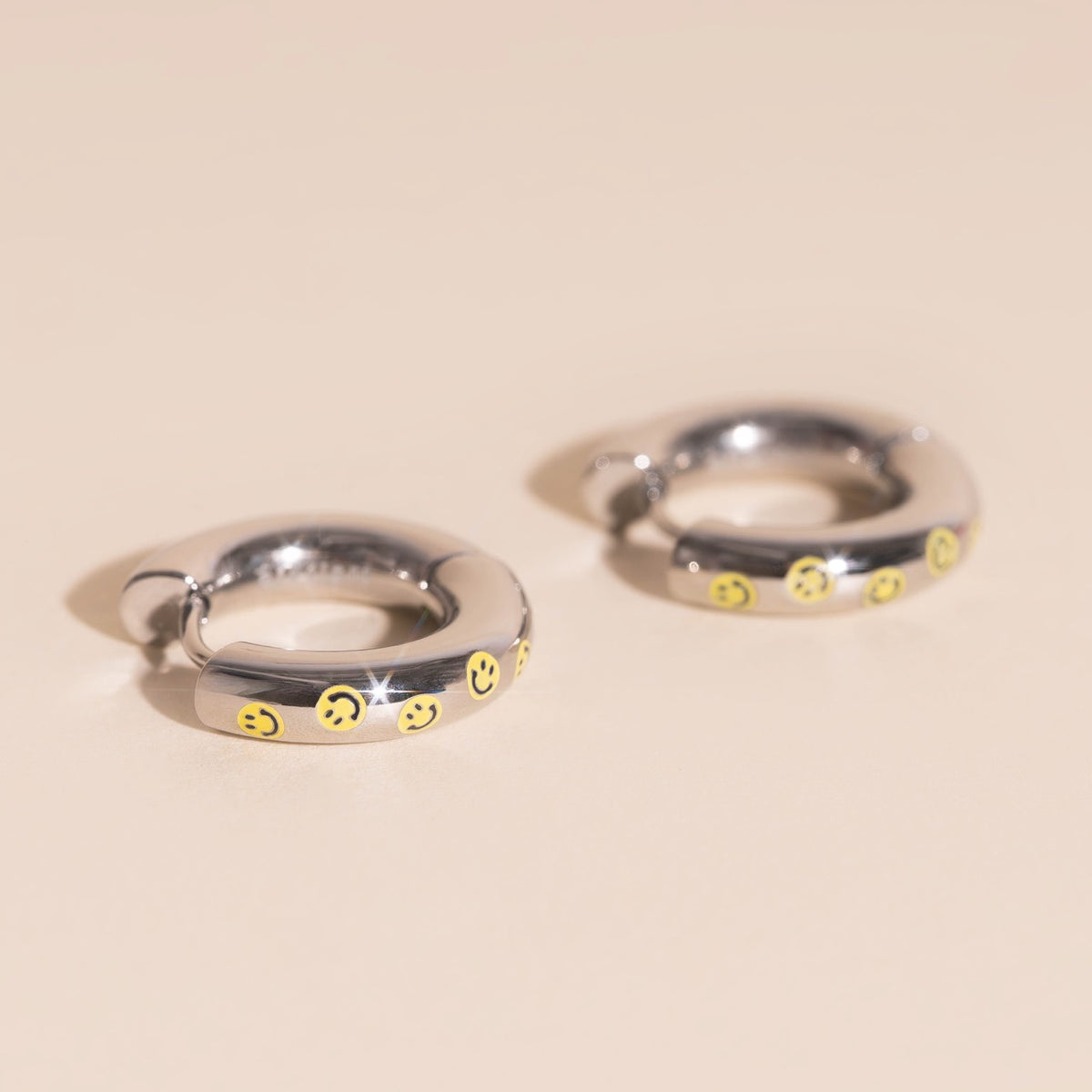 Smiley Chunky Rounded Huggie Hoop Earrings