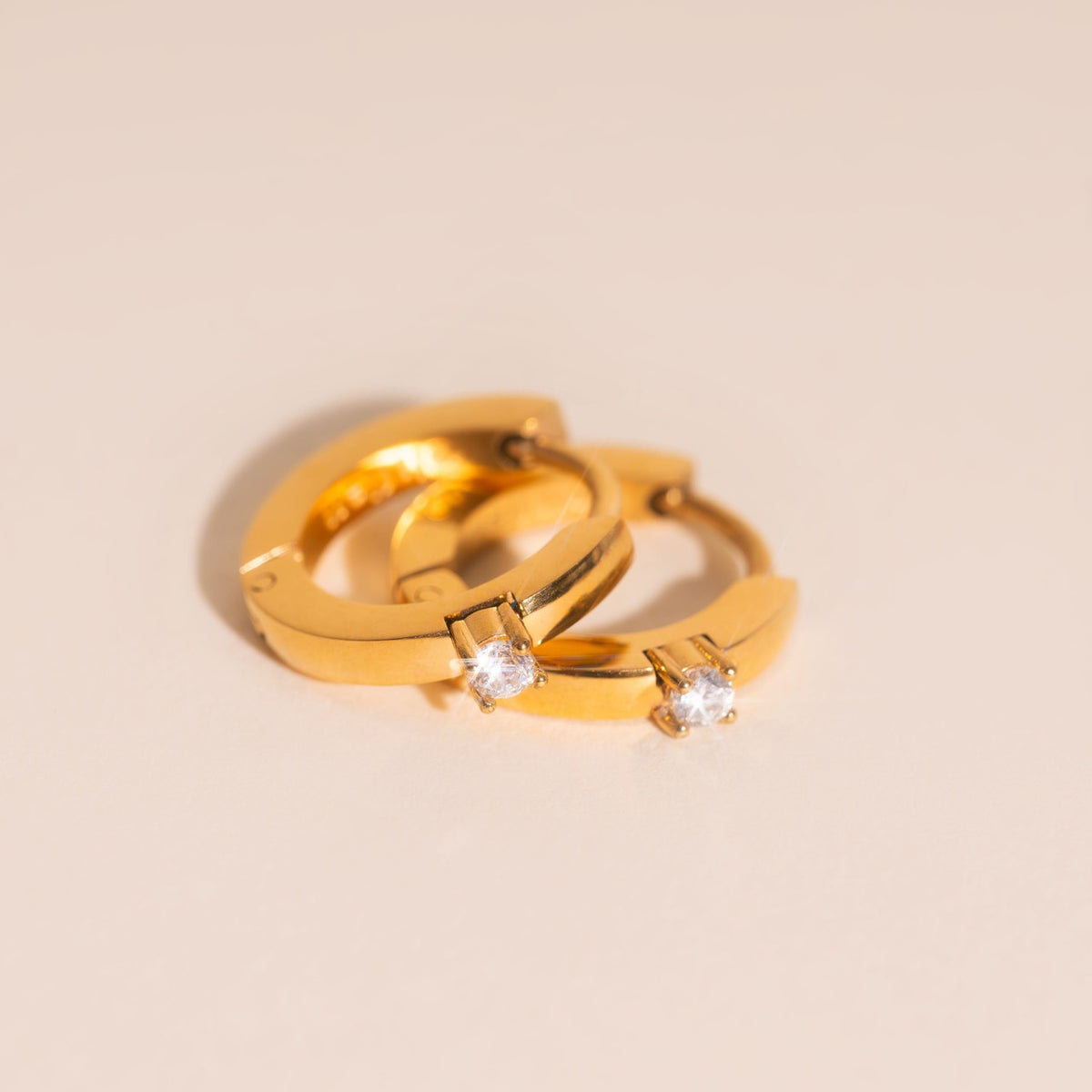 Single Stone Huggie Hoop Earrings